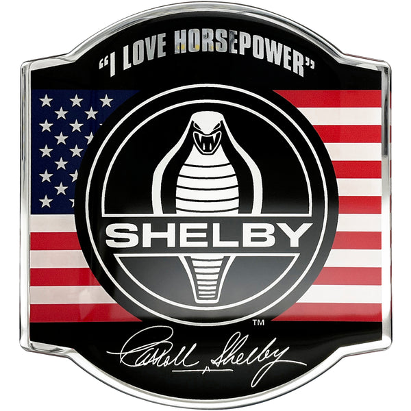 Shelby Cobra Medallion Logo Car Decal - Classic Black and White Symbol with US Flag