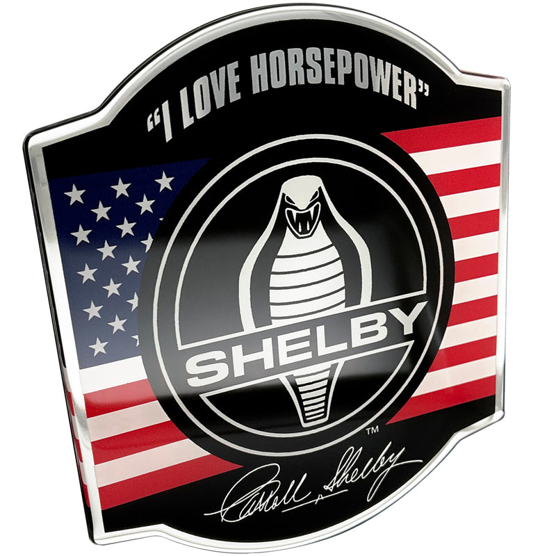 Shelby Cobra Medallion Logo Car Decal - Classic Black and White Symbol with US Flag